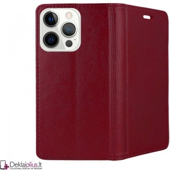 Telone dirbtinos odos atverčiamas dėklas - bordo spalvos (Apple Iphone 14 Pro)